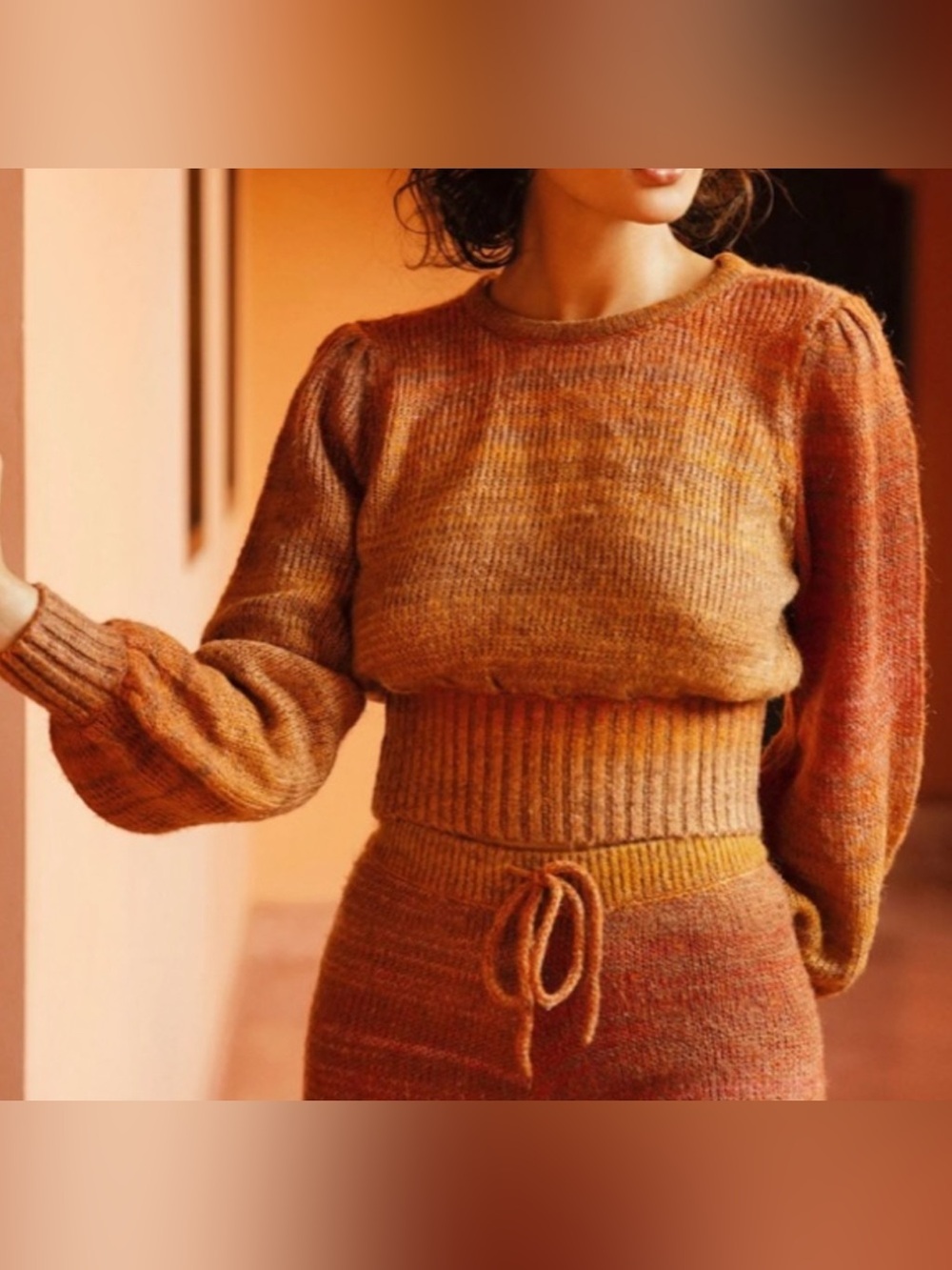 L*SPACE Rust Orange Red Balloon Sleeve Cropped Juniper Sweater Size S - Picture 10 of 12